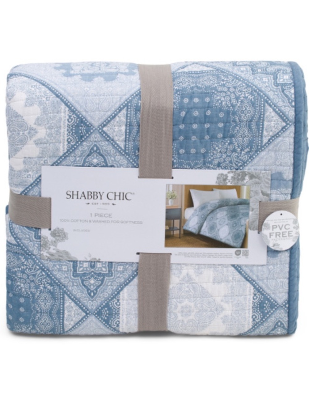 Shabby Chic Blue and White Cotton Quilt